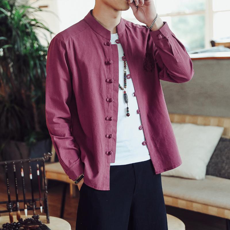 

Ethnic Clothing Chinese Style Embroidery Tai Chi Shirts Retro Men Stand Collar Long Sleeve Tang Suit Cotton Linen Plus Size Casual T