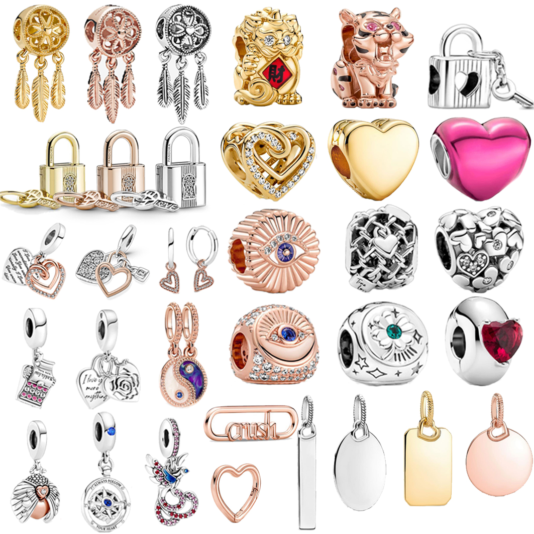 Breloque en argent sterling 925 pour la Saint-Valentin et le Nouvel An chinois, perles classiques, adaptées aux bracelets Pandora, accessoires de