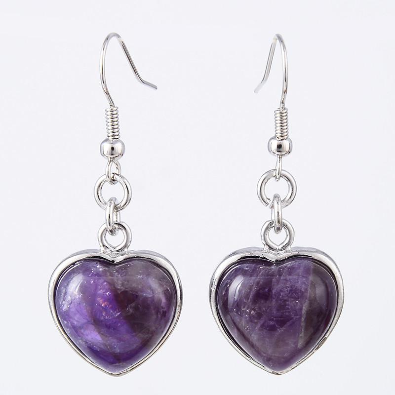 

Dangle & Chandelier Natural Stone Earrings Heart Pendant Drop Earring Purple Quartz Pink Crystal Women Party Wedding Jewelry