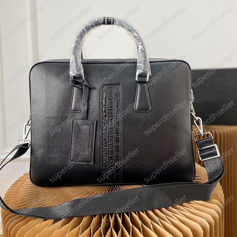 

High Quality Men Briefcase Business Document Bag Laptop Pack Leather Handbag Crossbody Shoulder Bags Large Capacity Wallet Purse Alligator, Increase feight