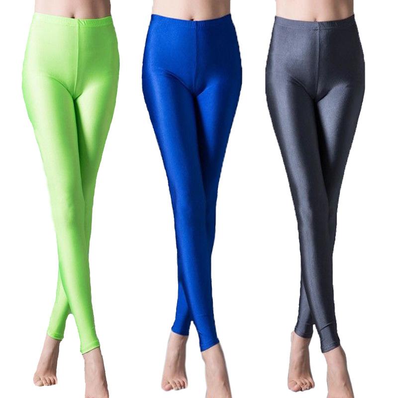 

Yoga Outfit Women's Milk Silk Gloss Pants Wear Leggings Thin Style Women Slim Foot Nine Points Large Size FluorescentYoga, 21