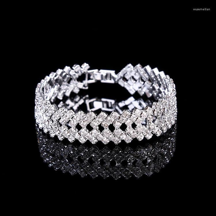 

Charm Bracelets Fashion Crystal Bracelet For Women Wedding Bangle Hand Jewelry Multi-Layer Bridal Rhinestone BraceletCharm