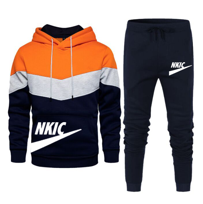 

Winter Fleece Thick Brand Men's Sets Tracksuit Fashion Splice Hoodies Trouser 2Pcs Sportswear Track Suit Joggers Male set Plus Size S-3XL