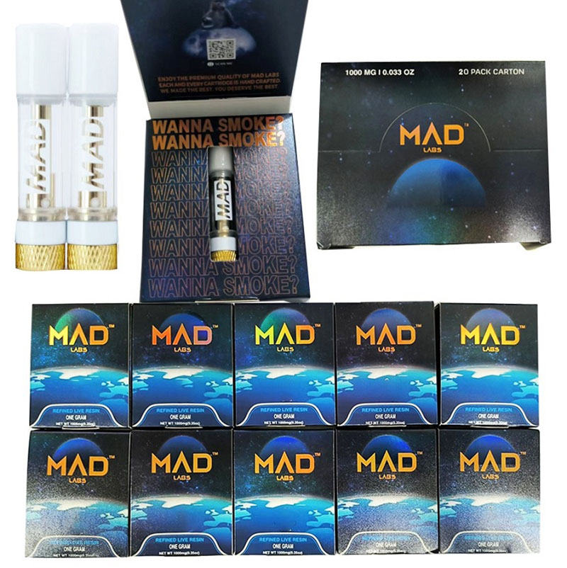 

MAD LABS Empty Vape Cartridge Gold Ceramic coil Atomizer Thick Oil Carts 510 Thread E Cigarettes with 2022 Upgrade Packaging