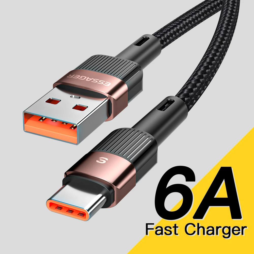 

6A USB Type C Cable For Huawei P30 P40 Pro 66W Fast Charging Wire USB-C Charger Data Cord For Samsung S21 ultra S20 Poco, Light brown