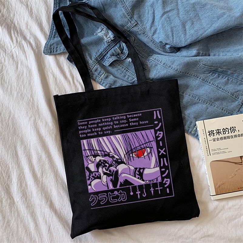 

Japanese Hunter x hunter kurapika Anime canvas bag shopper Cartoon Letter print large capacity punk Vintage shoulder s 220617, Hei04