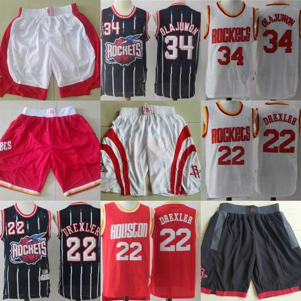 

Houston''Rockets''Men jersey Hakeem 34 Olajuwon Clyde 22 Drexler Basketball Shorts Basketball Jerseys red white navy, Color