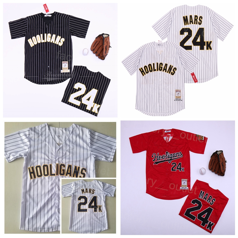 Men Moive Baseball Hooligans 24K Bruno Mars Jersey Cool Base Team Color White Black Red Pinstripe All Stitched Breathable For Sport Fans Hip Hop Exc