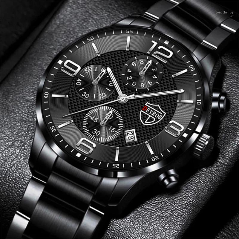 

Wristwatches Reloj Hombre Luxury Business Men Watchs Stainless Steel Quartz WristWatch Male Leather Calendar Luminous Clock Relogio Masculin, Leather black blue