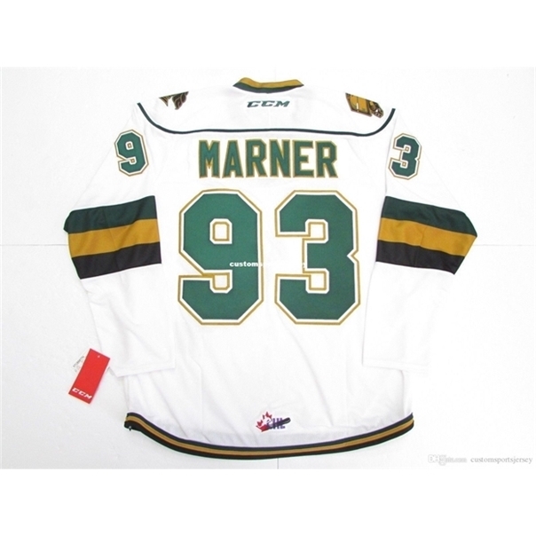 

C26 Nik1 Stitched custom MARNER 93 LONDON KNIGHTS OHL WHITE CCM PREMIER 7185 HOCKEY JERSEY stitch add any number any name Mens Hockey Jersey XS-6XL, Custom name and number