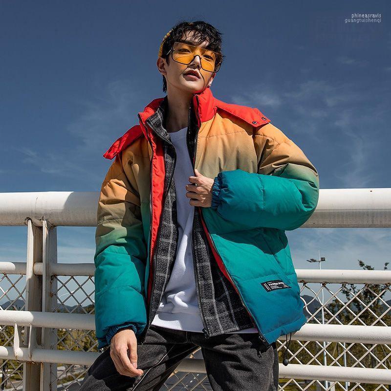 

Men's Down & Parkas Hip Hop Oversize Hooded Jacket Rainbow Gradient Streetwear Men Harajuku Cotton Winter Padded Parka Warm Coat Couples Phi, Rainbow male