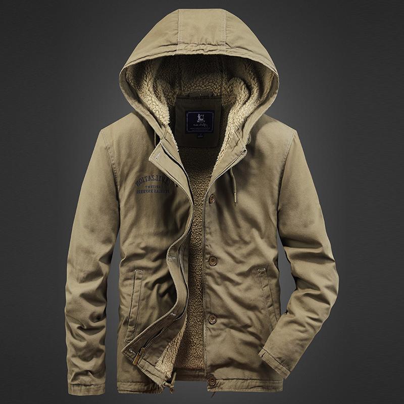 

Men's Down & Parkas Thickened Autumn And Winter Plush Jacket Cotton Pure Hooded Loose Casual CoatMen's, Black