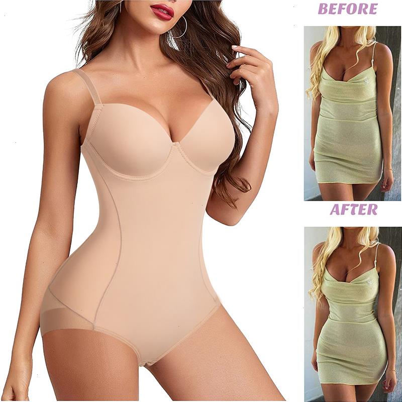 

Women Waist Trainer Bodysuit Slimming Full Body Shaper Seamless Shapewear Jumpsuits Tummy Control Underwear Butt Lifter Corset, Nude