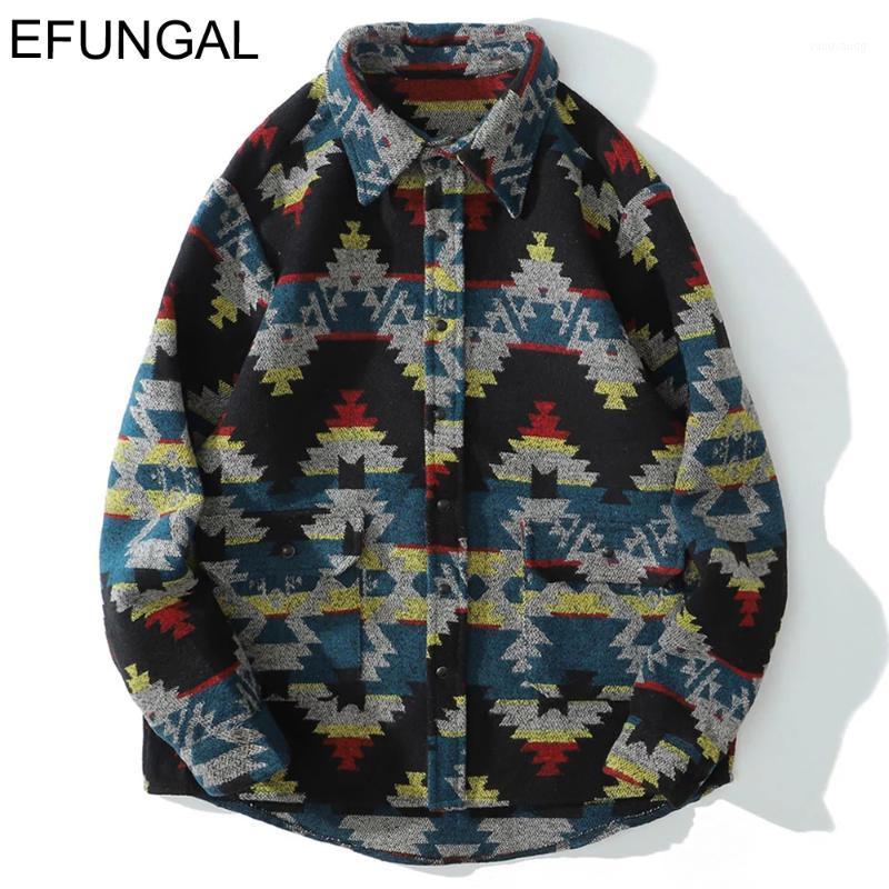 

Geometry Pattern Retro Shirts Color Block Patchwork Hip Hop Shirt Harajuku Jackets Long Sleeve Japanese Streetwear Men Men's Casual, Blue