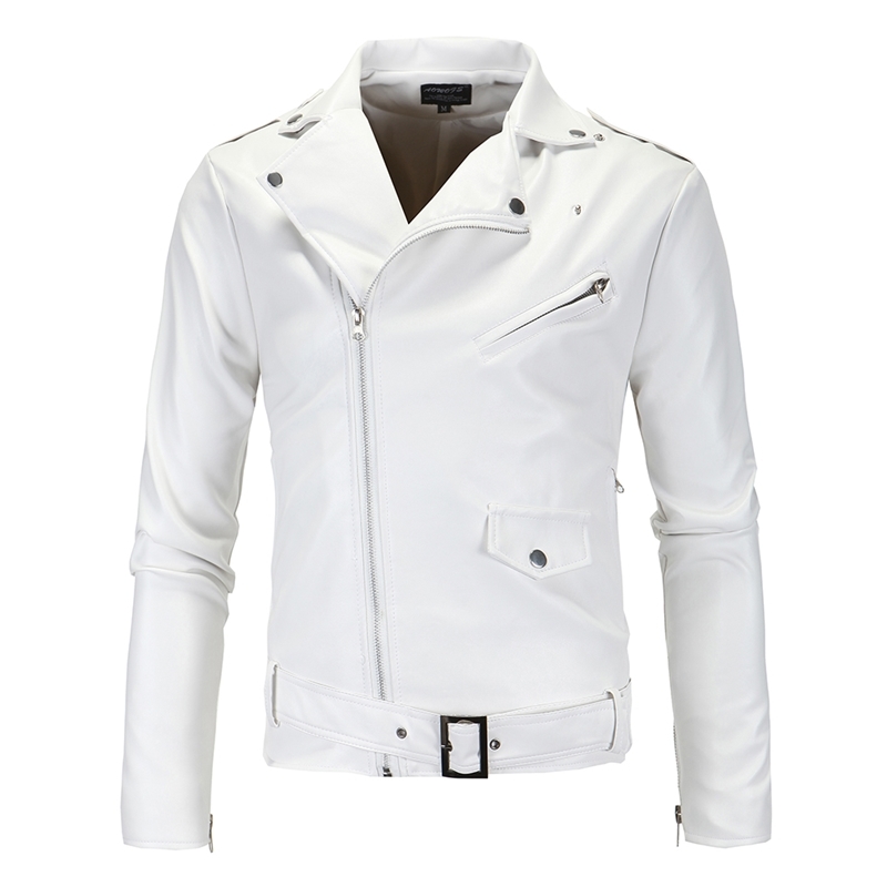 

Men Slim White Leather Jackets Oblique Zipper Motorcycle Jackets Men Outwear Moto Biker PU Leather Coats Size 4XL 220728