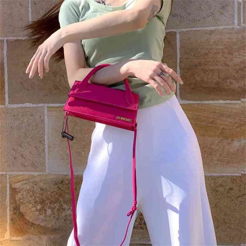 

jacuqmus jacquems women luxurys designer handbags Liu Wen's same niche flip messenger imitation sheepskin horizontal high texture leisure small square GT2P, New orange leather with shoulder strap