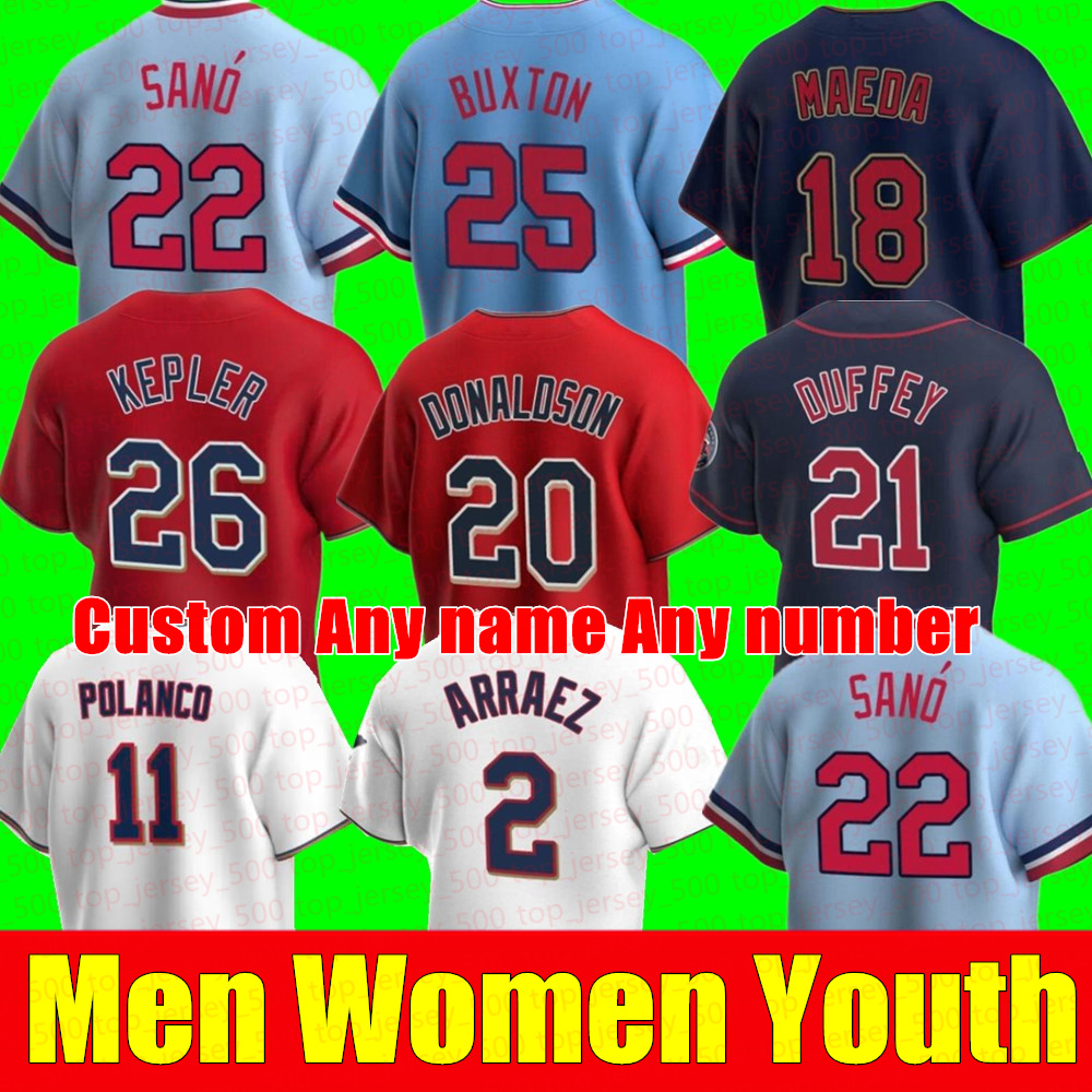 

2022 Men Women Youth kids Baseball Jerseys BYRON BUXTON JORGE POLANCO 22 MIGUEL SANó 20 JOSH DONALDSON MINNESOTA MAX KEPLER TWINS MICHAEL PINEDA Custom JERSEY