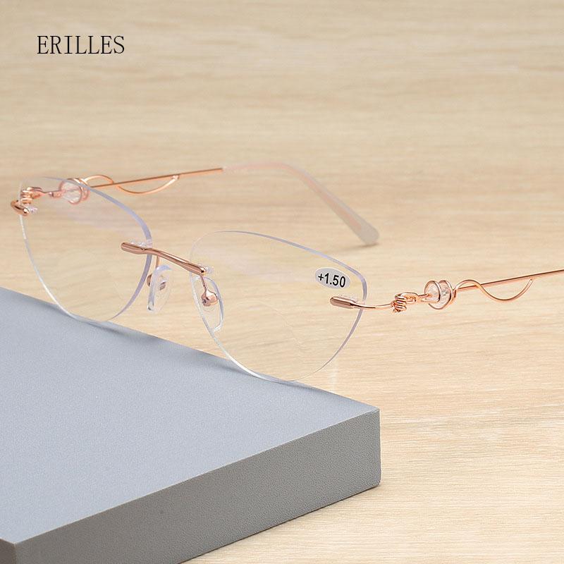 

Sunglasses Anti Blue Light Reading Glasses For Women Rimless Diamond Cutting Presbyopic Female Eyeglasses Readers 1.0 To 4.0Sunglasses