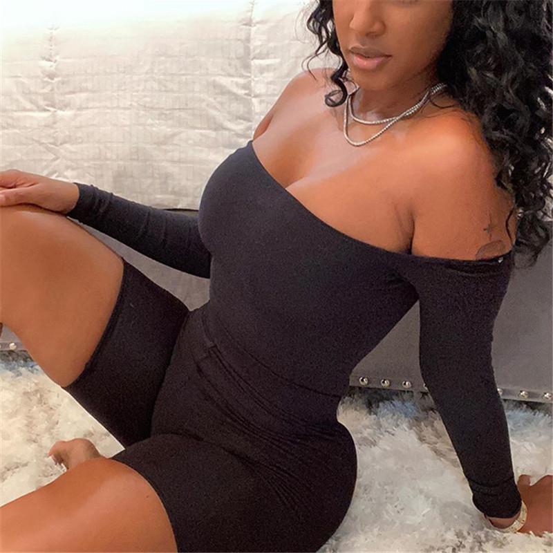 

Women' Jumpsuits & Rompers Sexy Jumpsuit Romper Shorts Off Shoulder Bodysuit Women Long Sleeve Slash Neck Summer Club Black Clothing Bodysu