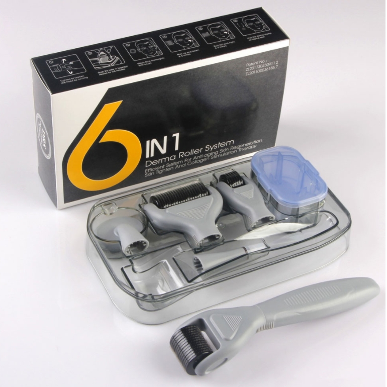 Derma Roller Kit 6 in 1 for Microneedling Face and Body Titanium Needles Microneedle Rollers Home Use Face Microdermabrasion Safe Beginners Cosme-image-764976954