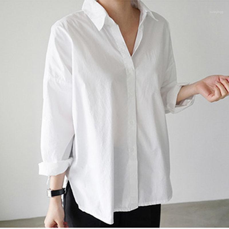 

Shirts Women 2022 Button Solid Turn-down Collar Ladies Tops Long Sleeve White Korean Fashion Clothing Blusas 0472 Women's Blouses