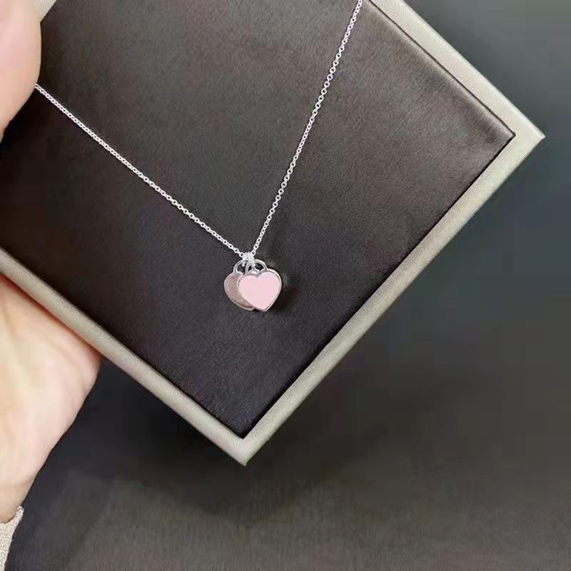 

Designer Necklaces Jewelry for Women Fashion 925 Silver Classic love Pendant Necklace trendy Double Hearts Valentine's Day Gift Pendants lovers chain with box