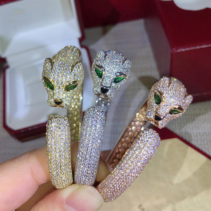 

Classic Brand Fashion Party Jewelry For Women Gold Color Full Stone Leopard Bangle Panther Bangle Wedding Party Bracelet286F