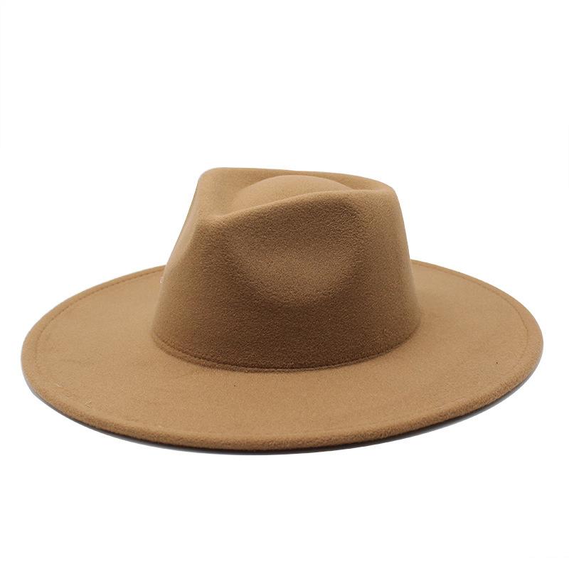 

Berets Autumn Winter European American Big Edge Felt Fedora Hat Wide Brim Women Faux Woolen Top Jazz HatBerets, White