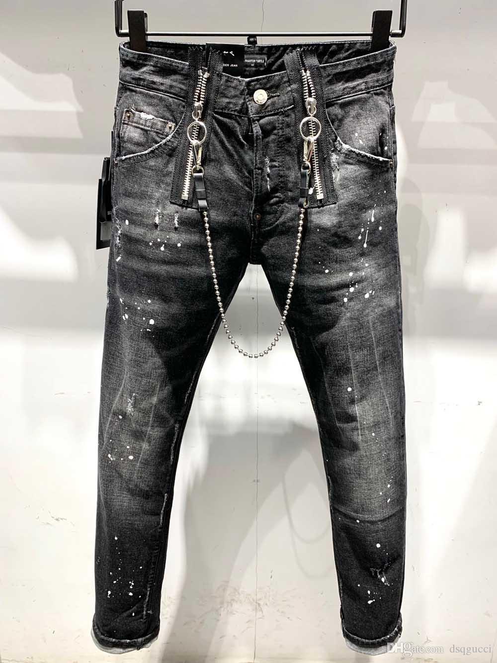 

D2 PHANTOM TURTLE Classic Fashion Man Jeans Hip Hop Rock Moto Mens Casual Design Ripped Jeans Distresse Dsquare 2 DSQUAREDs DSQ2s DSQs Tto, Gray