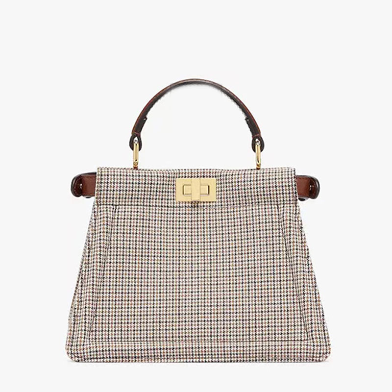 

Peekaboo Bag Tote Shopping Bags Women Handbag Purse Internal Letter Tartan Canvas Square Twist Lock Gold Hardware Leather Shoulder Strap High Quality Lady Handbags, White
