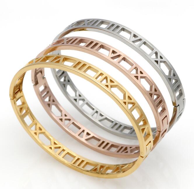 

Fashion Silver Stainless Steel Shackle Roman Bracelet Jewelry Rose Gold Bangles Bracelets For Women Love Bracelet GC895