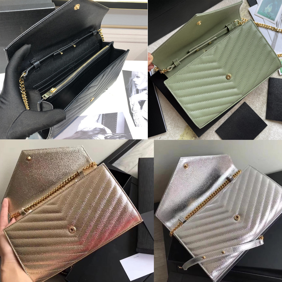 

Luxury Designer women bags cross body Caviar chain Shoulder Flap handbag high top Quality Genuine Leather Quilted Tote bag clutch, Light green