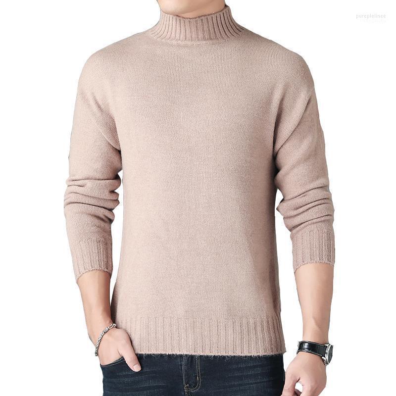

Men's Autumn And Winter Pullover Fashion Classic Wild Thick Cotton Knit High Collar Long Sleeve Warm Solid Color Knitted Sweater Sweaters, Black