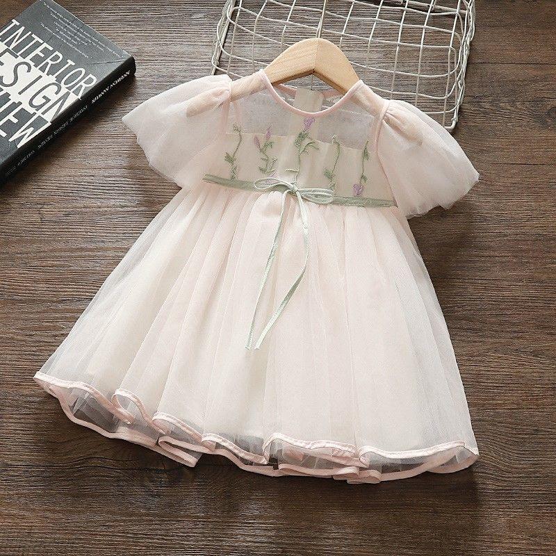 

Girl's Dresses 2022 Girls Summer Embroidery Flowers Mesh Tutu Princess Dress Bithday Baby Kids Children Clothes Outfits, Pink