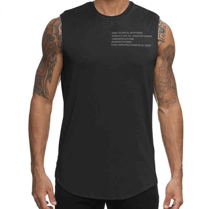 

Summer Men's Vest Korean Fashion Brand Reflective Letter Printed Sleeveless Sports T-shirt Asrv Fitness Clothes Simple Tough Guy Style Bodybuilding T Shirts, Black