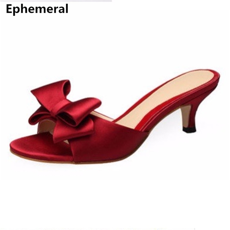 

Lady's Plus Size EU34-43 Sexy Silk Satin Bow Genuine Leather Thin High Heels Sandalias Peep Toe Shoes Women Pumps Party Wedding 220406, Black 8.5cm heel