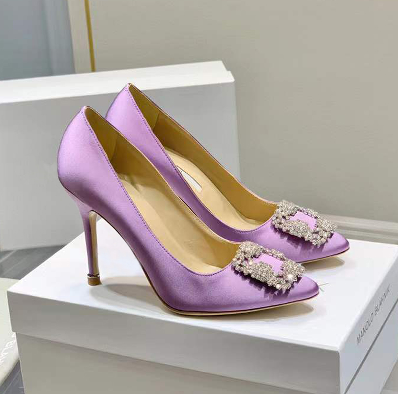 

top-level rhinestone Embellished Classic formal shoes Silk satin noodles10cm 7cm Dress Party luxury shoe designer pumps wedding comfortable thin high heels, Pink 7cm