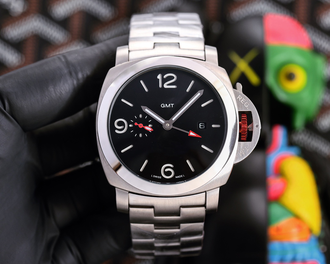 

Designer Brand Men's 44mm Pam Watch Stainless Steel Strap Automatic Mechanical Movement Mens Watches with box, Black
