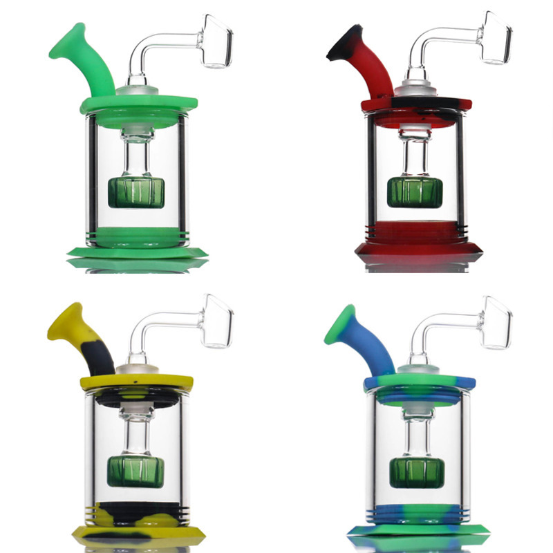 

4 Colors Assemble Silicone Bong tall 11cm Easy clean Dab Rig with 4mm quartz banger small rigs glass bongs Silicone pipe