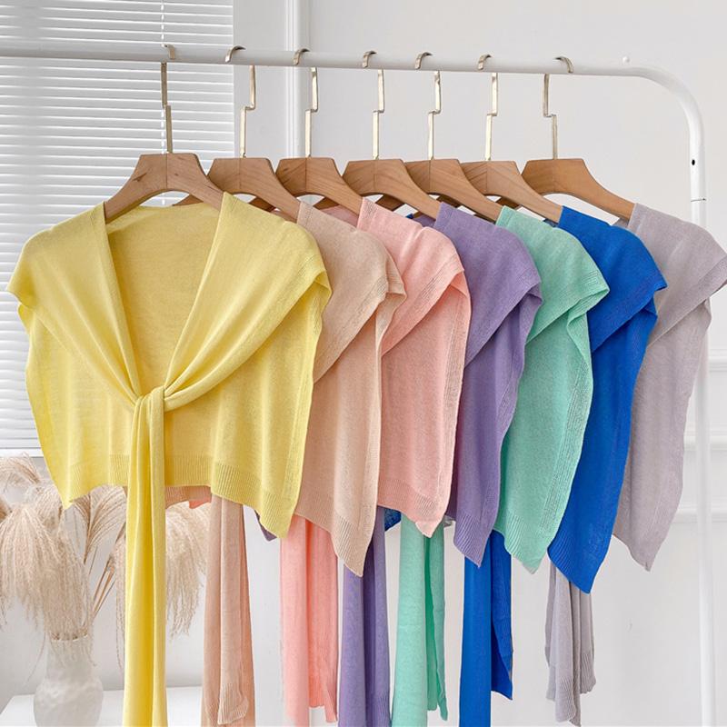 

Scarves Korean Female Knit Thin Silk Fake Collar Knotted Cape Sunscreen Shawl Pashmina Summer Air Conditioning Neck Guard Scarf P14Scarves S