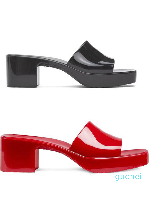 

2022 womens fashion jelly mule low heel PVC slippers open toe rubber size 35-41 t588, Red