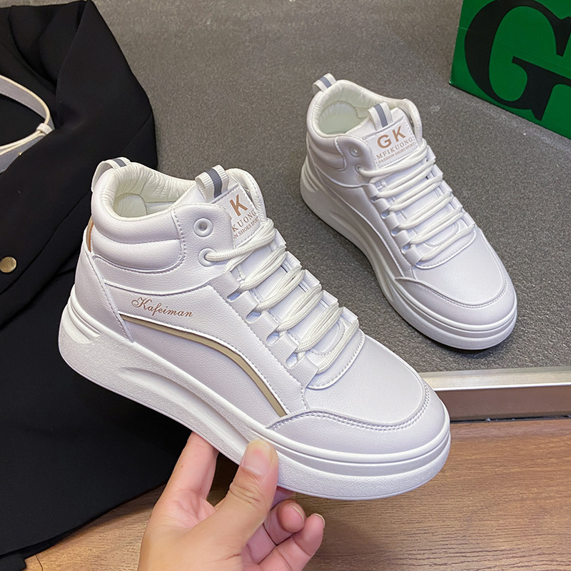 

4.5cm Platform Wedge Sneakers Chunky Shoes Women White Lace Up Women Girl Casual Shoes Zapatillas De Deporte Spring Autumn, White-1