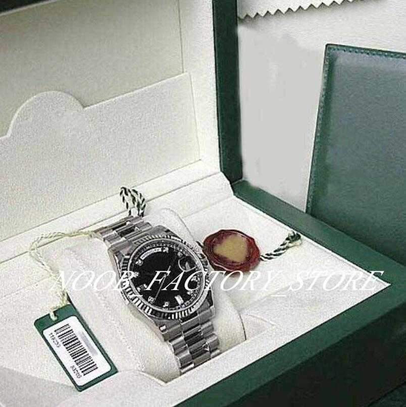Men Watches NEW Factory Sales Automatic Movement 36MM WHITE GOLD BLACK Diamond Dial Stainless Steel Strap 118239 With Original Box