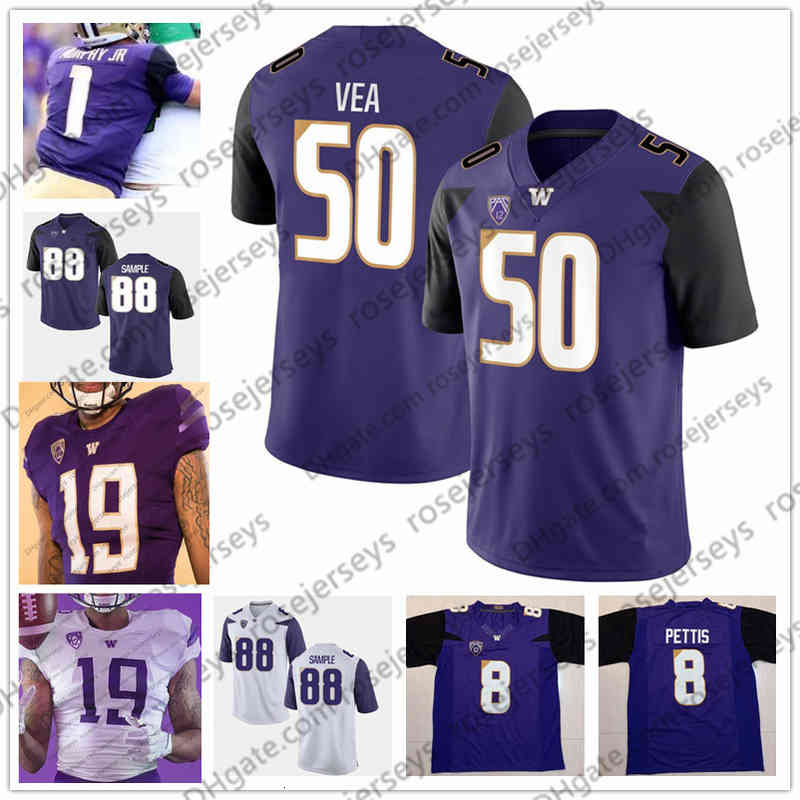 2019 Washington Huskies # 6 Chico McClatcher 1 Byron Murphy Jr 50 Vita Vea 88 Drew Sample 25 Sean McGrew Noir Violet Blanc Maillots