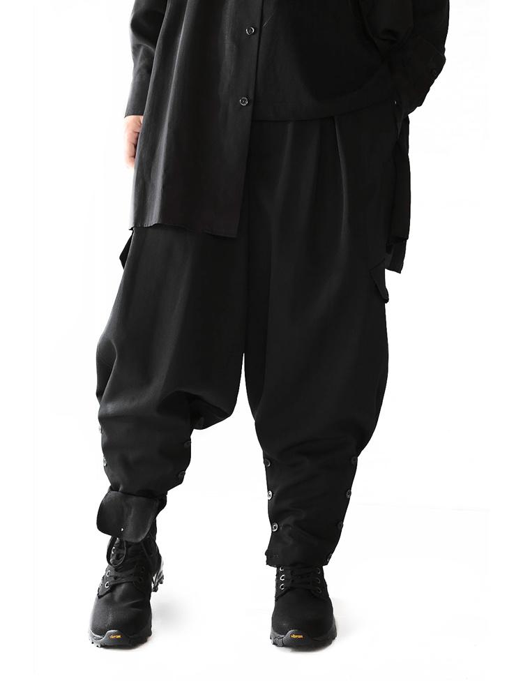 

Men's Pants Hop Fashion Hip Brand Loose Casual Elastic Waist Solid Black Ankle Banded Cargo Street Side Button Split Pant