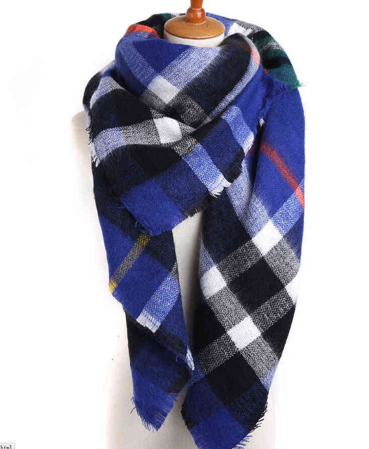 

2016 new Lady Blank sapphire blue Cozy Checked Oversized Scarf Wraps Shawl T220727