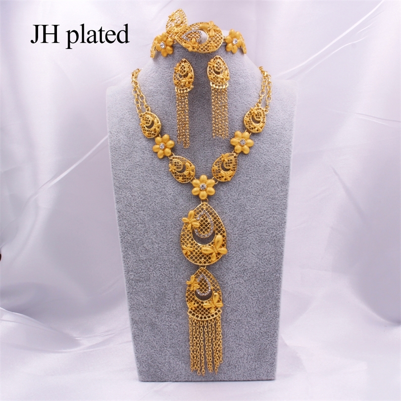 

24K Big Jewelry sets for women gold necklace earrings Bracelet ring Dubai African Indian bridal wedding set Party gifts collares 201222