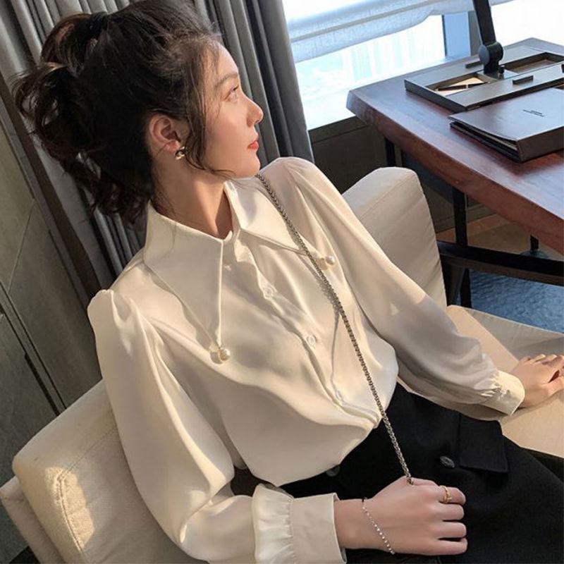 

Women's Blouses & Shirts 2022 Autumn Winter Women Korean Style Long Sleeve Female Fashion Solid Chiffon Causal Shirt Roupa Feminina Tops Z08, White