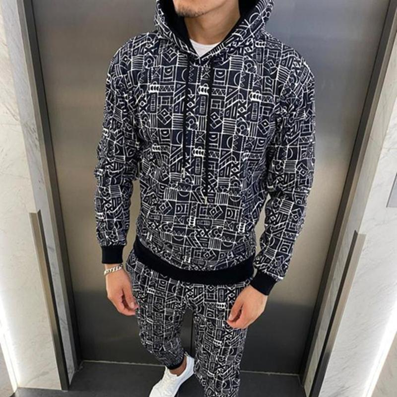 

Men's Tracksuits Fashion Streetwear Men's Hooded Sets Digital Print Casual Sports Big Pockets Jacket Pullover Trousers 2 Pieces SuitsMen, Gray