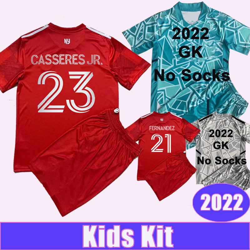 

2022 New York Red Kids Kit Soccer Jerseys KLIMALA AMAYA CASSERES JR. LONG TOLKIN BARLOW Away Red Goalkeeper Football Shirt Short Sleeve Uniforms, Tz9363 2022 gk ml patch no socks